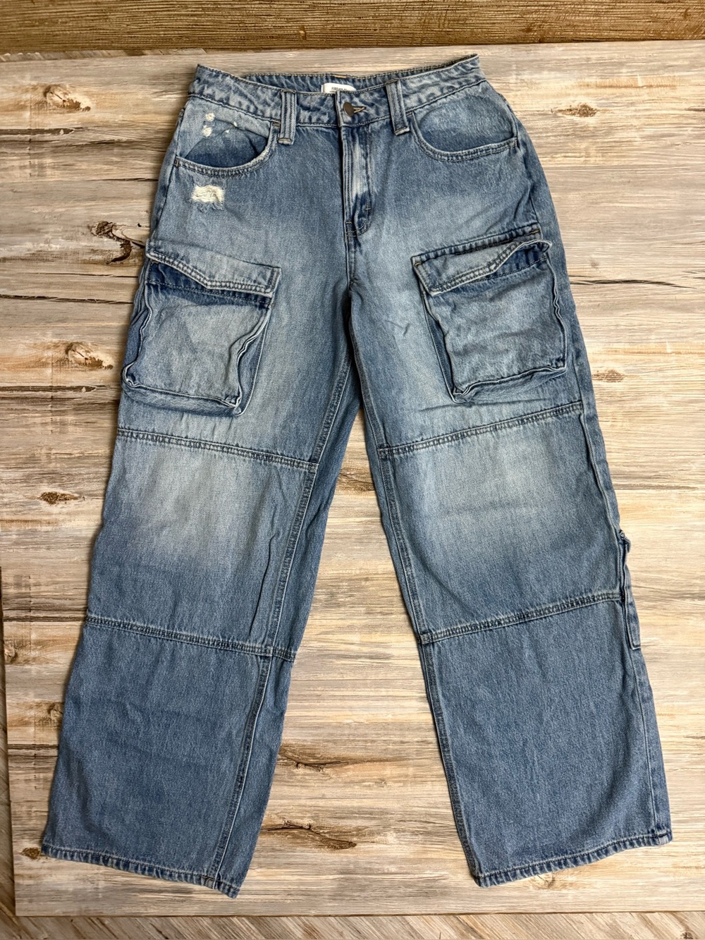 Forever 21 Cargo Jeans Women’s 27 Blue 100% Cotton Wide Leg